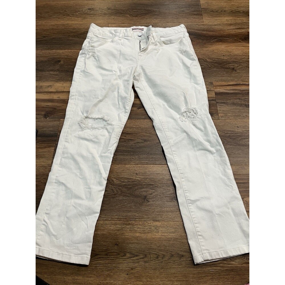 Tommy Hilfiger Women’s Boyfriend Jeans Size 10 White Distressed Ripped Denim